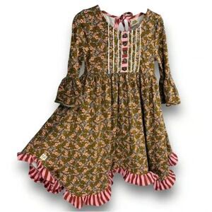 Wildflowers Girls Brown Floral Ruffle Bell Flare Sleeve Twirl Dress Size 2